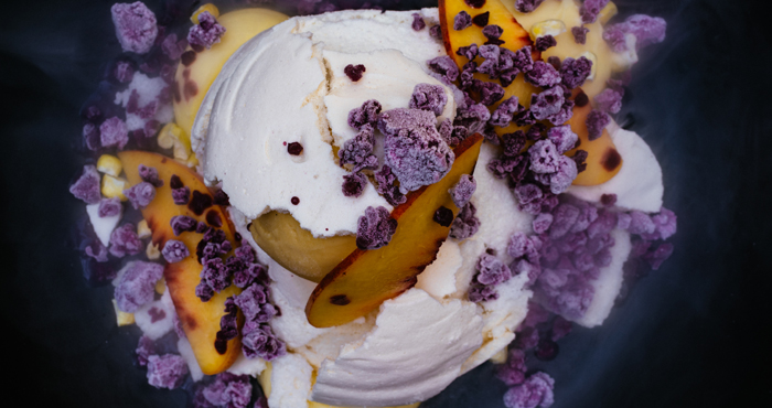 Dessert with icecream and fruit