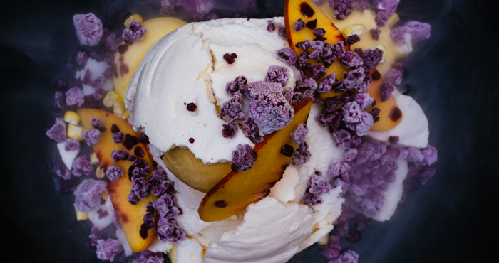 Dessert with ice cream and fruit