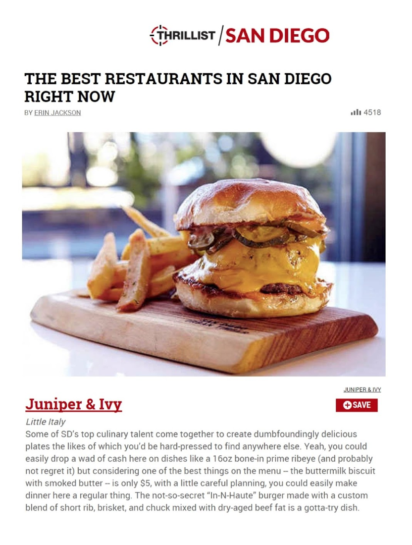 Thrillist article titled "The Best Restaurants in San Diego Right Now"