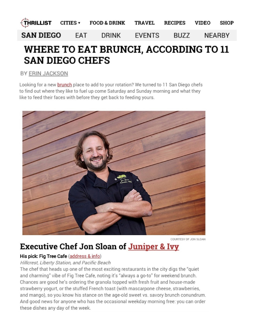 Thrillist article titled "Where to eat brunch, according to 11 San Diego chefs"