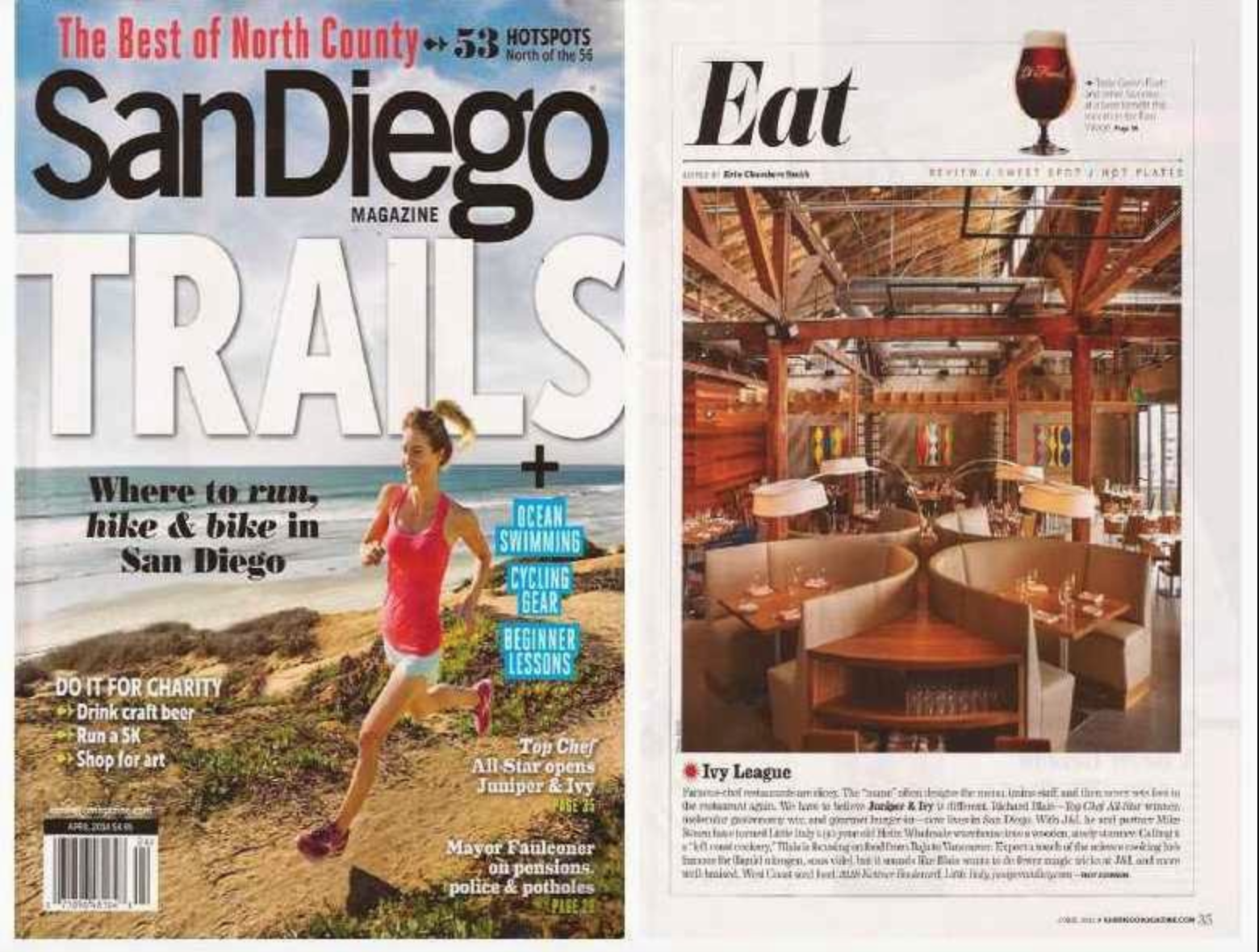 San Diego Magazine cover and Eat article featuring Juniper and Ivy