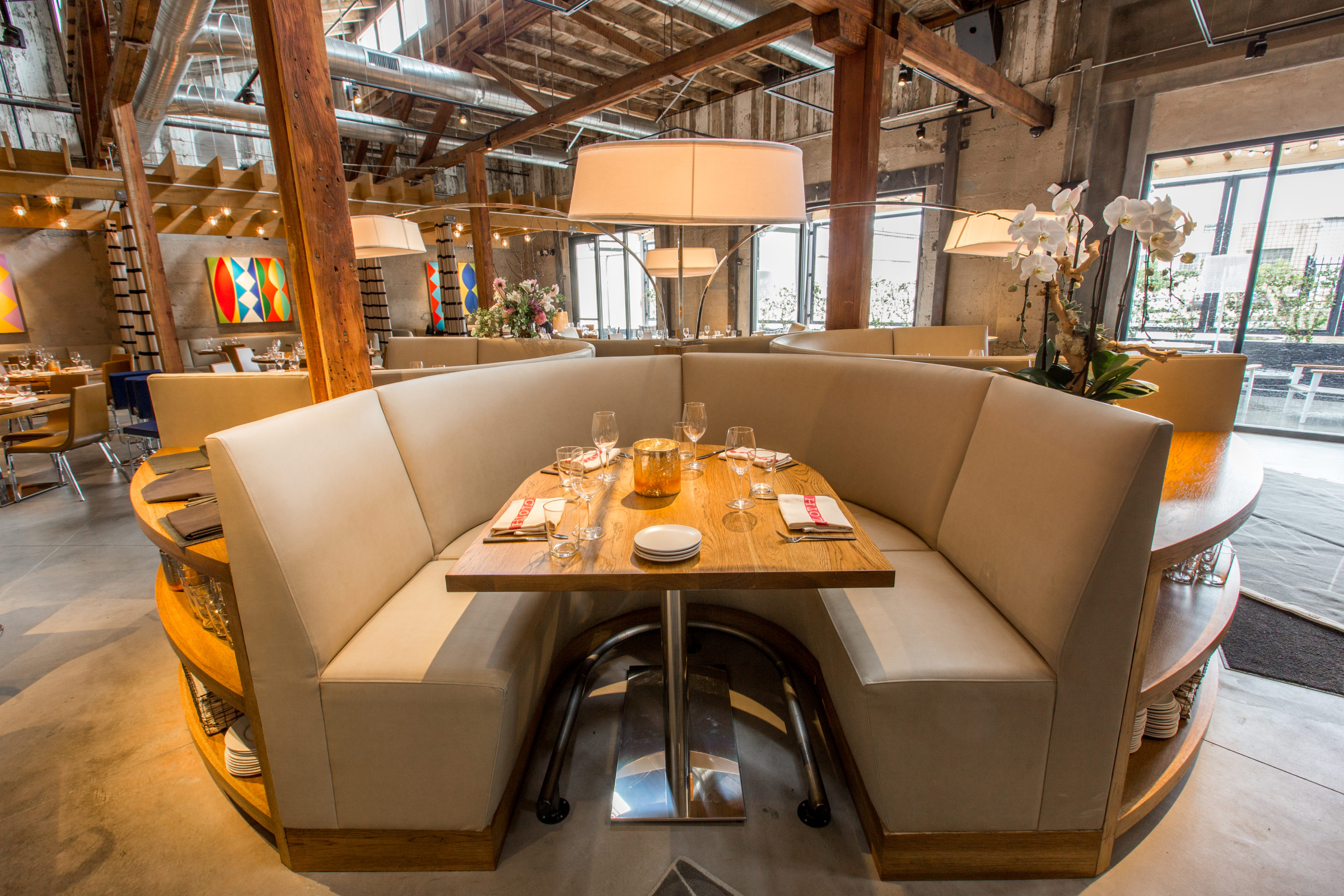 An empty booth with place settings