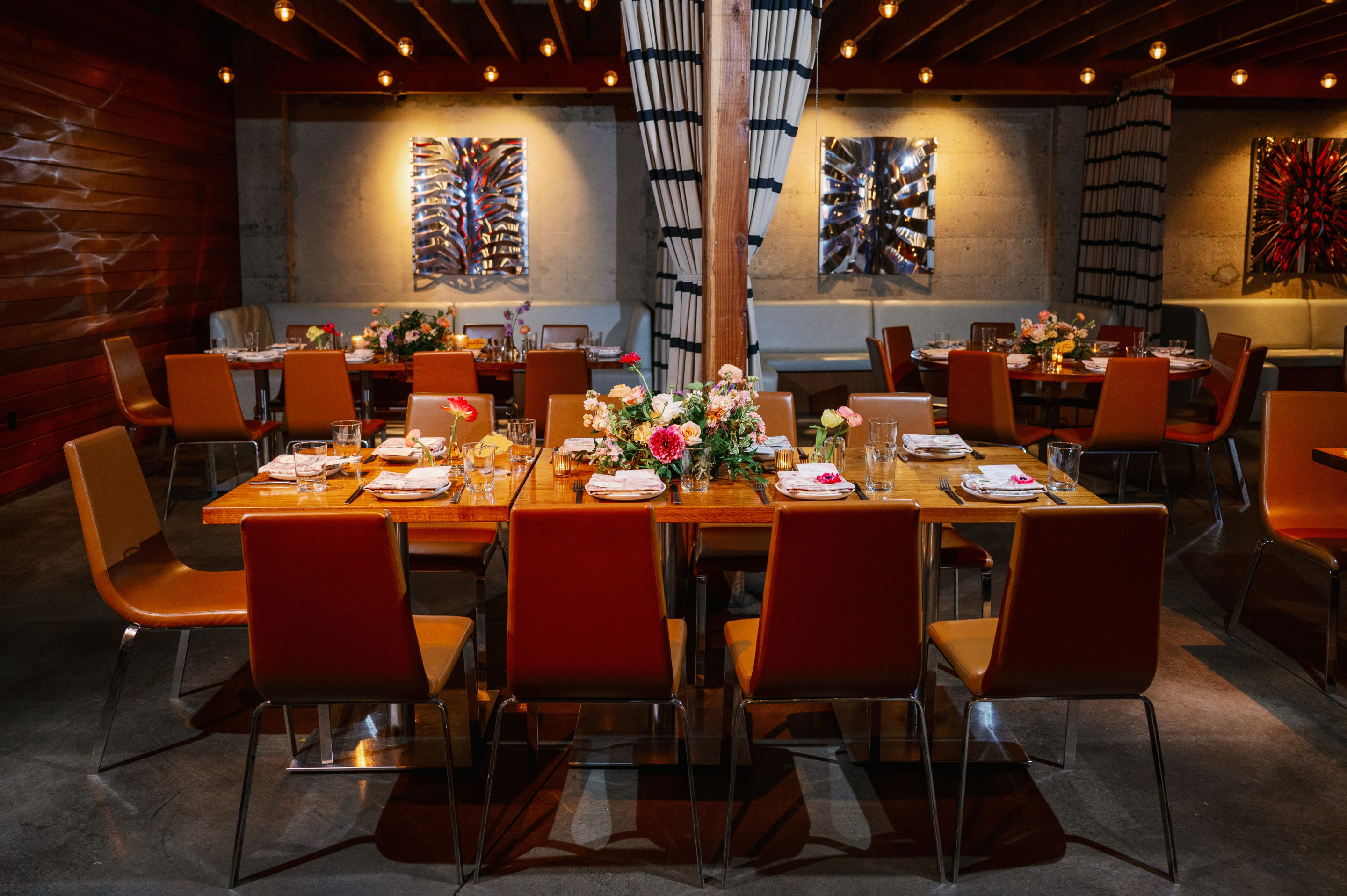 Restaurant interior with tables set